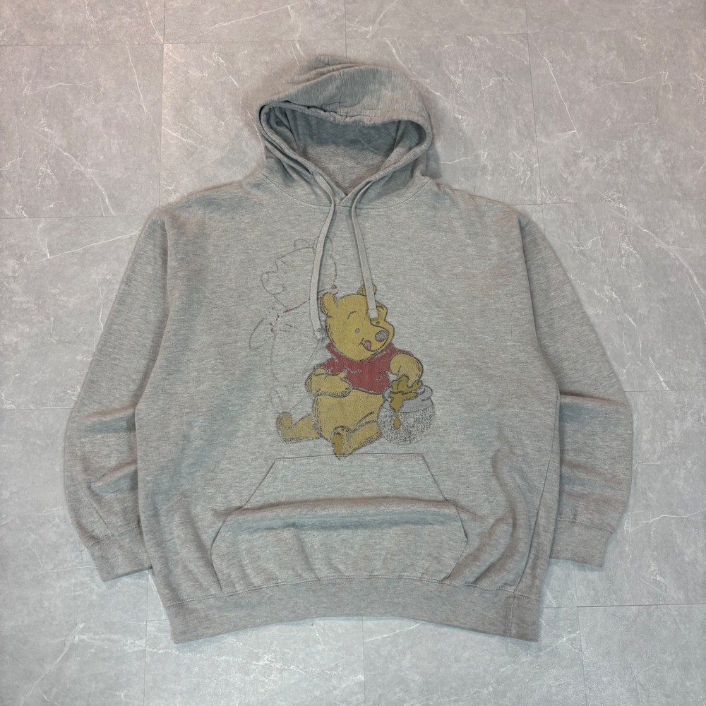 Disney Winnie the Pooh Heather Gray Graphic Hoodie Pullover Sweatshirt Mens XL